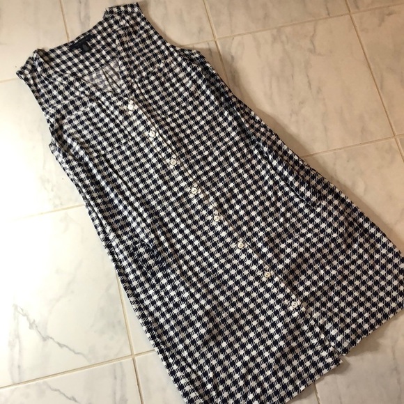 Tommy Hilfiger white / dark blue houndstooth sleeveless shirt dress. EUC! - Picture 1 of 6
